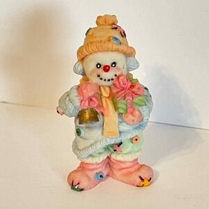 Vintage Snowman with Bell, Gift Patched Clothes Small Hand Painted Decor Cute